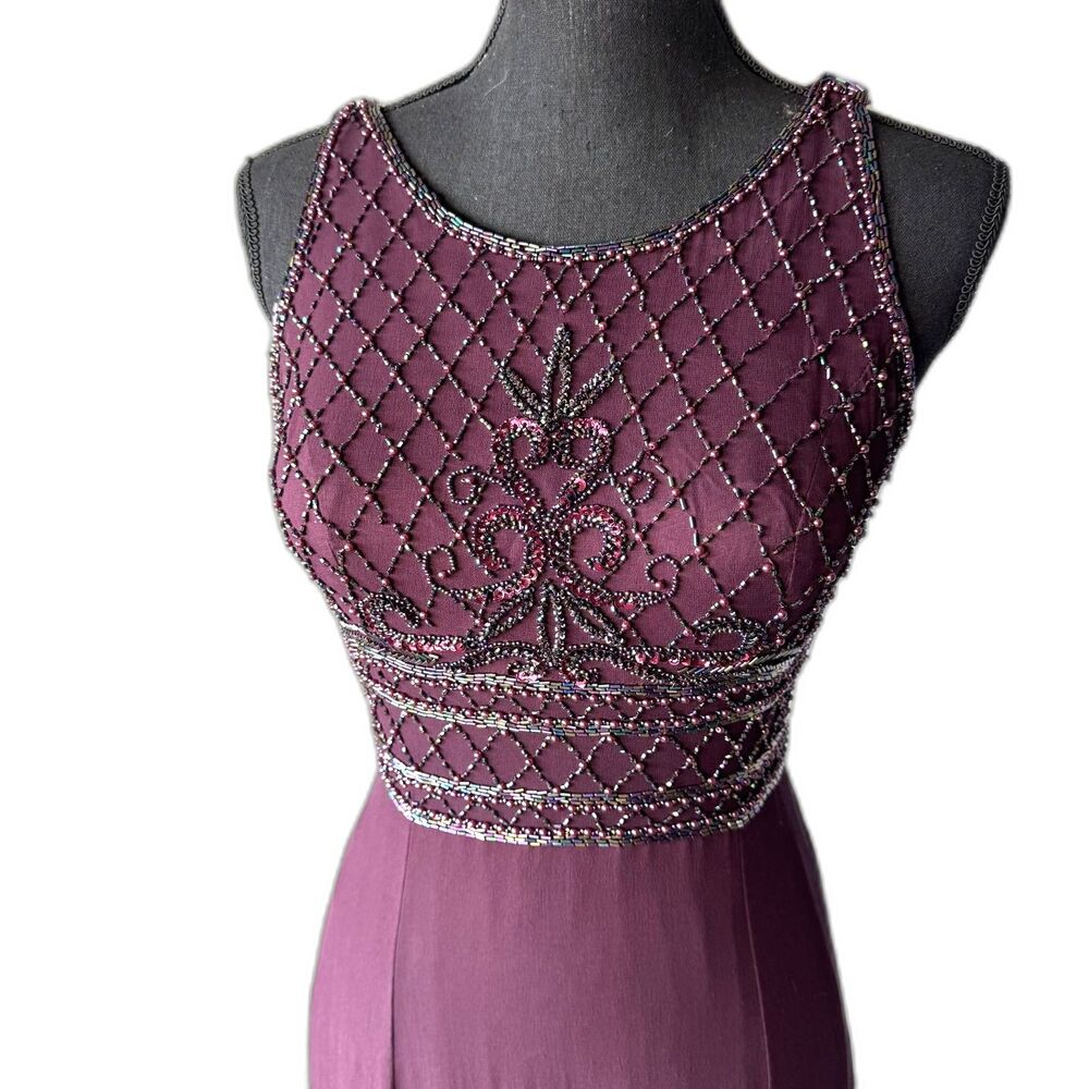 Size 12 Y2K vintage Alyce Designs 100% silk beaded dress sheer back (10430)